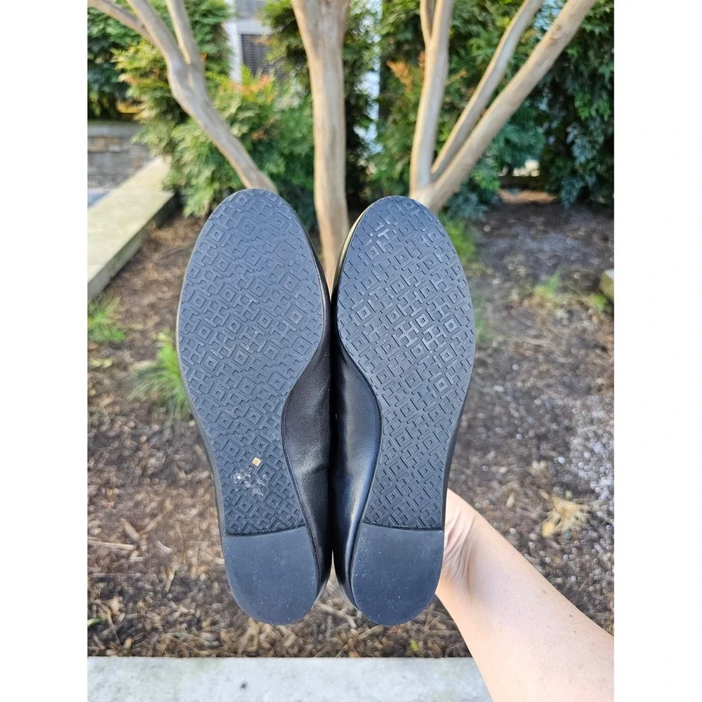 Tory Burch Lowell‎ II Ballet Flat 7M Black Leather Logo Classic Chic Capsule ~